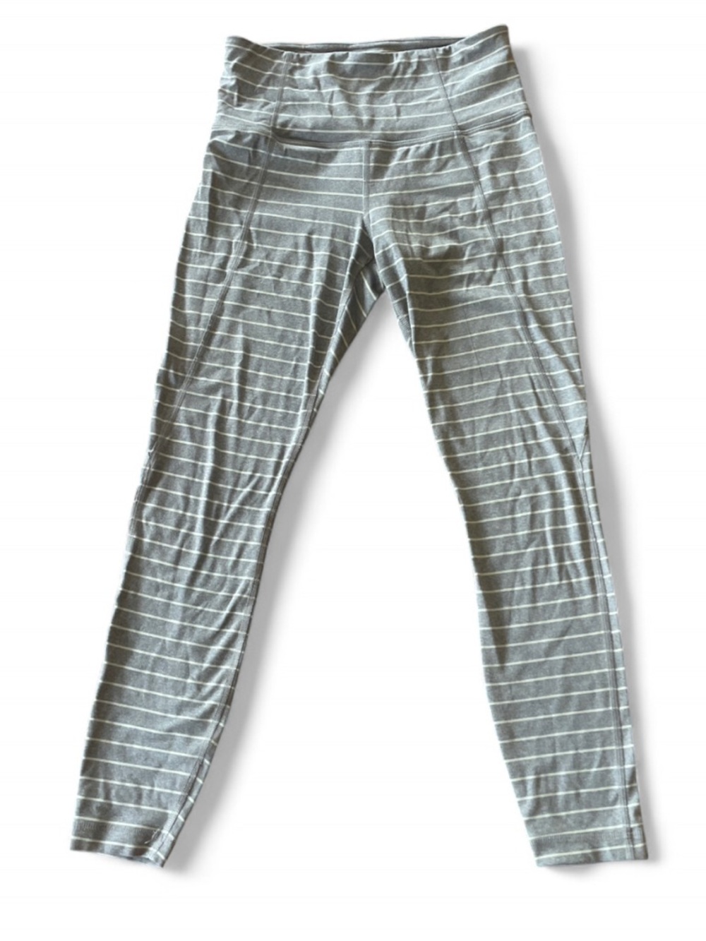Athleta Light Gray & White Striped Active Top